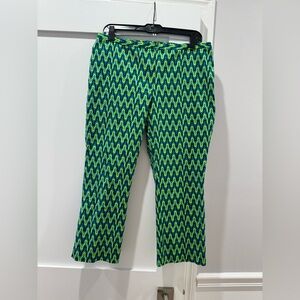 Elie Tahari Sydney Stretch Cropped Pants Geometric Abstract Print Size 12 Green